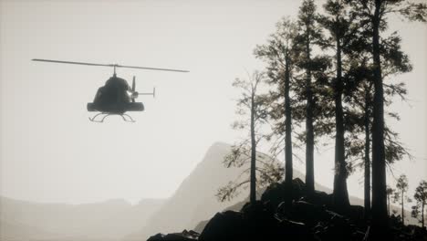 Helicóptero-Volador-En-Cámara-Lenta-Extrema-Cerca-Del-Bosque-De-Montaña